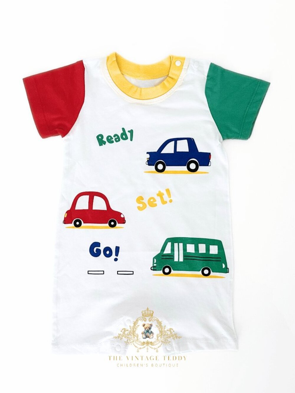 NWT Cute Boys One-piece Sleep N' Play Romper Cars Ready Set Go! Colorful 0-3M